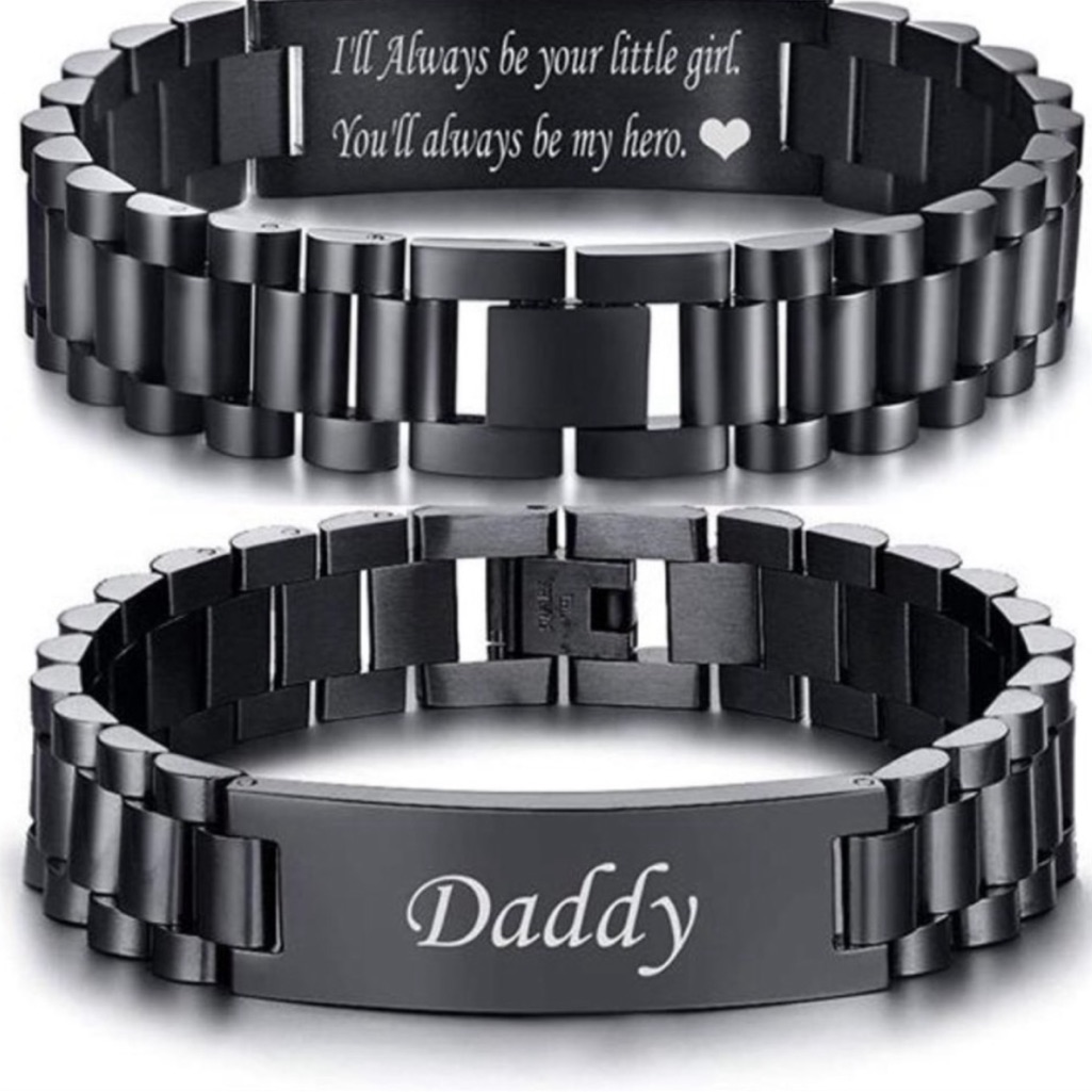 Masculine Watch Band Stainless Steel Link Bracelet Personalized Engraved